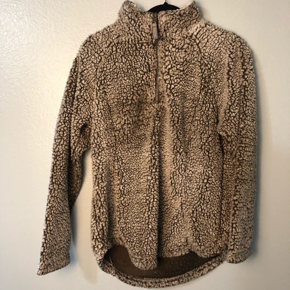 Beige Zip Up Sherpa Jacket